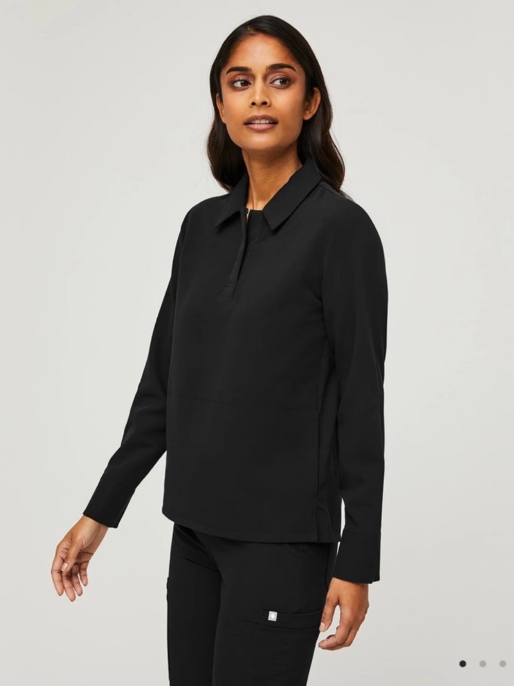 NWT Figs Nala Long Sleeve Polo Top Black Women’s Size Medium